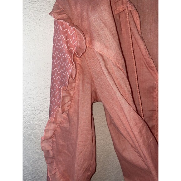 NEW western fairy blouse Boho Balloon Sleeve Lace M Coral Ruffle vneck tassel - Picture 2 of 9